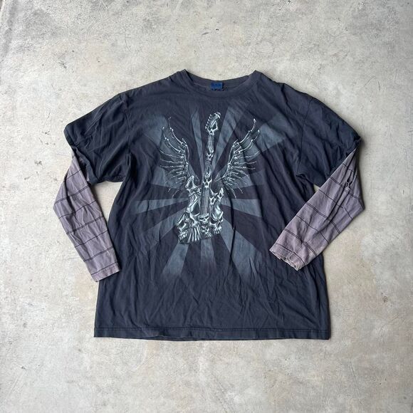 Most Guitar Skull Grunge Goth Y2k Long sleeve Tee Mens size XL - Picture 1 of 2